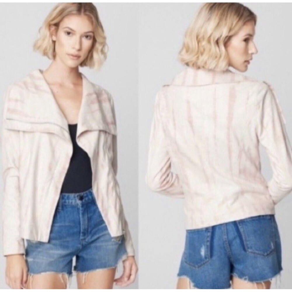 BlankNYC Jacket L Vegan Faux Suede Moto Peach Pink Hippie Dippie Tie Dye Women’s